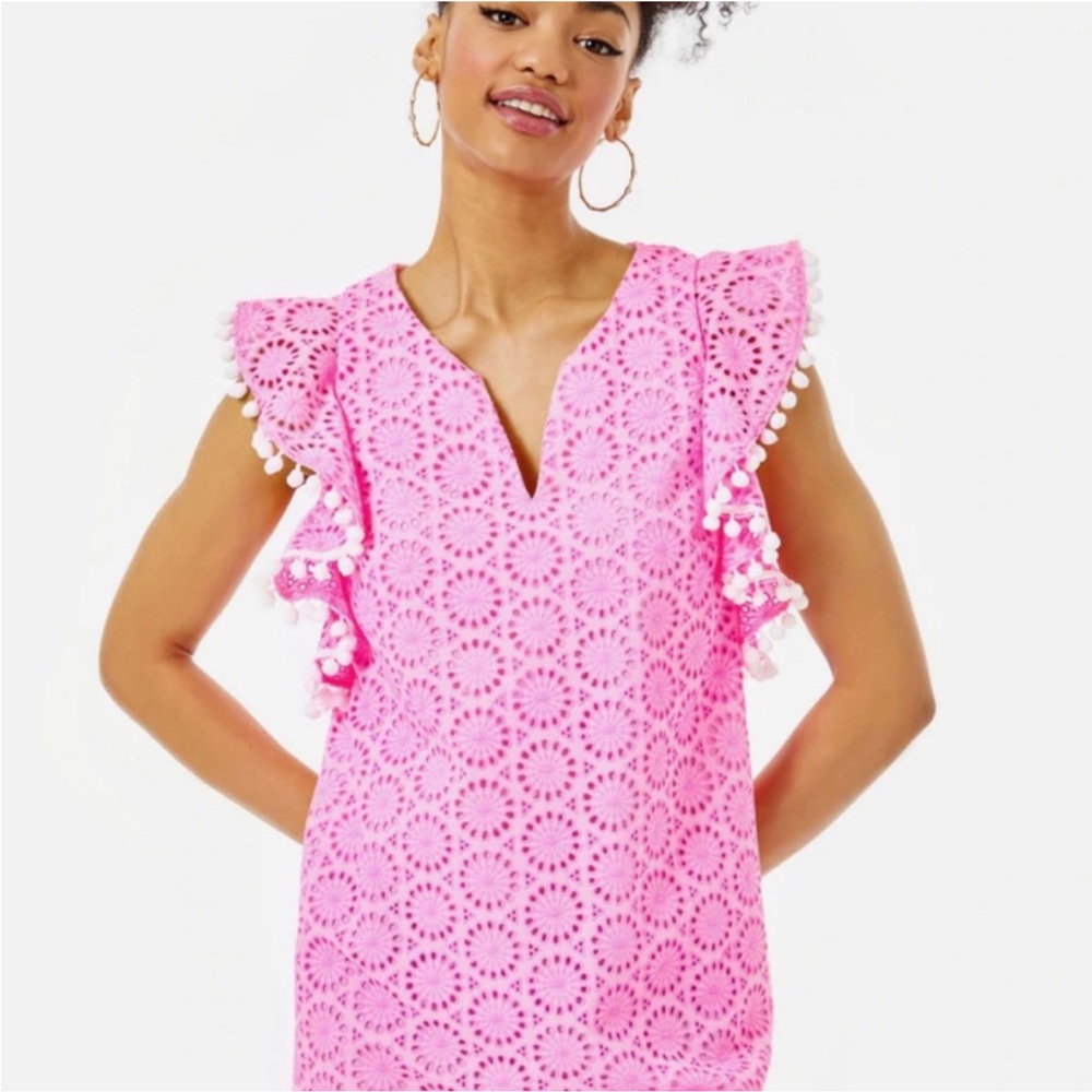 LILLY PULITZER Astara dress in Prosecco Pink Neon Geo Eyelet size M